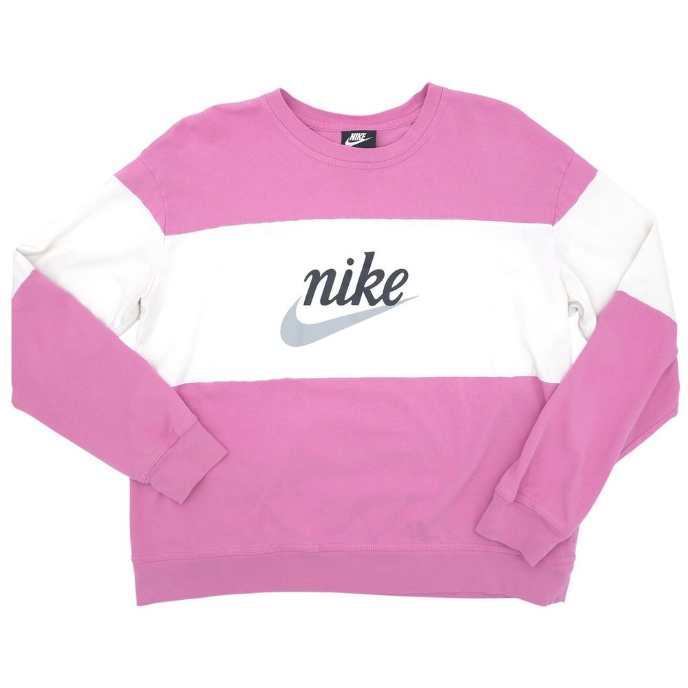 Nike Sweatshirt Pink White Colorblock Graphic Logo Pullover Women Large